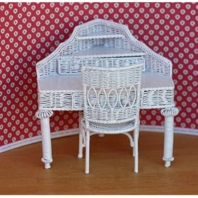 Dollhouse Miniature White Wire Corner Desk and Chair