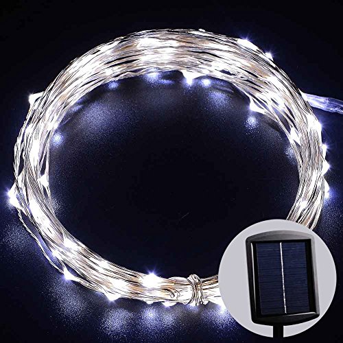 Solar Powered Copper Wire Lights - LED SopoTek 33ft 100 LEDs Starry String Lights, Copper Wire Lights Ambiance Lighting for Outdoor, Gardens, Homes, Dancing, Christmas Party(Cool White))