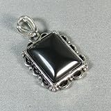 Silver Plated Obsidian Square Pendant - Ladies Necklace Charm with Black Onyx Stone