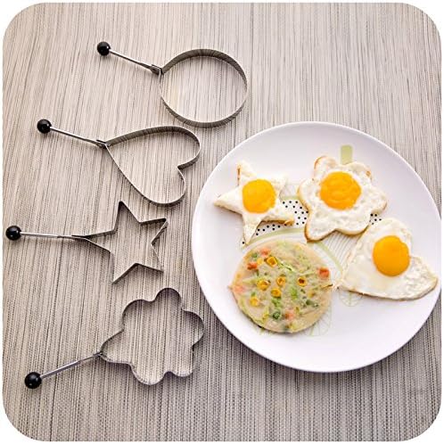Kitchen Stainless Steel Cooking Rings Fried Egg Mold Pancake -4 Pack(Star / Heart / Round / Plum Flower)