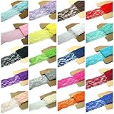 Lace Fabric Stretch Elastic JLIKA Brand 2.25 inches Wide Trim Lace for Headbands Garters Variety Pack Mix Colors Grab Bag As pictured 20 Colors 1 Yard Each