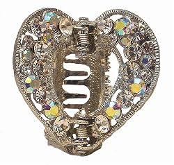 Hair Clip - H21 - Open Heart set with Swarovski (tm) Crystal Stones ~ Clear & Clear AB Irridescent