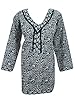 Indian Tunic Top Womens Kurti Black Printed Cotton Long Sleeve Blouse Medium Sz