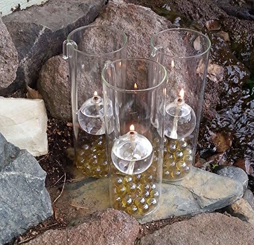 Three Glass Oil Candles 8" Cylinder Chimney with Oil Resivoir