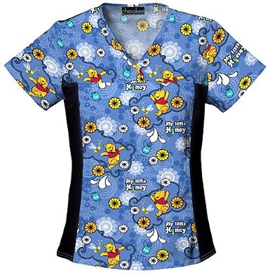 Cherokee Tooniforms Assorted Poly-Cotton Cartoon Side Panel V-Neck Scrub Tops
