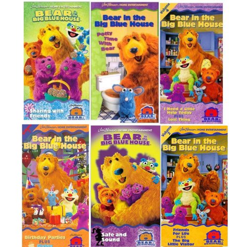 bear in the Big Blue House set 6 vhs: Bear in the Big Blue House - Potty Time with Bear, Bear in the Big Blue House - Sharing with Friends,Bear in the Big Blue House, Vol. 4 - I Need a Little Help Today, Bear in the Big Blue House, Vol. 7 - Birthday Parties , Bear in the Big Blue House - Safe and Sound , Bear in the Big Blue House, Vol. 2 - Friends for Life / The Big Little