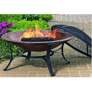 CobraCo FB6132 Round Cast Iron Copper Finish Fire Bowl with Screen and Cover