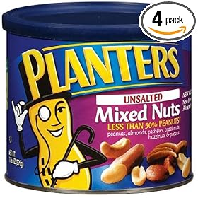 Planters Mixed Nuts, Unsalted, 11.5-Ounce Packages (Pack of 4)