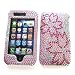 Apple iPhone 3G & 3GS Snap-on Protector Hard Case Rhinestone Cover "Pink Flowers" Design
