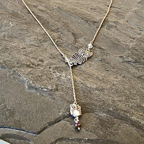 Sterling Silver Lariat Necklace, Owl Necklace, Handmade Artisan Jewelry