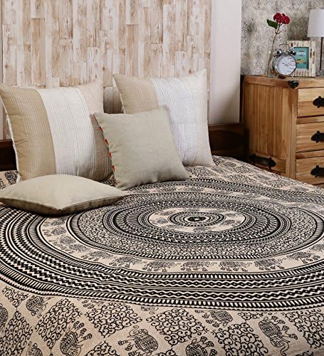 Uttam Enterprises Cotton Double Square Elephant Batik Print Black Color 90X83 Inch Jaipuri Bedsheet