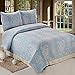 C.CTN 3pc Reversible Printed Quilt Set,Queen Size,Light Blue