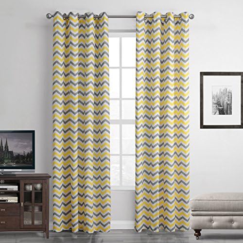Yellow And Black Wave Printed Ployester Panel Curtains,(Singel Panel ) Muliti Size BEIBEITEX (52''W×63''L )