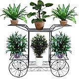 Dazone　フラワースタンド ４輪プランタースタンド　 鉄製花台 ガーデン　室内　DIY　組み立て　芸術品のように盆栽スタンド (ブラック　 　) [並行輸入品]