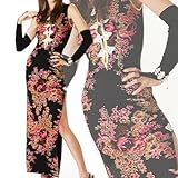 ■豪華な和花柄チャイナドレスFrontボタン黒xピンク/jc16