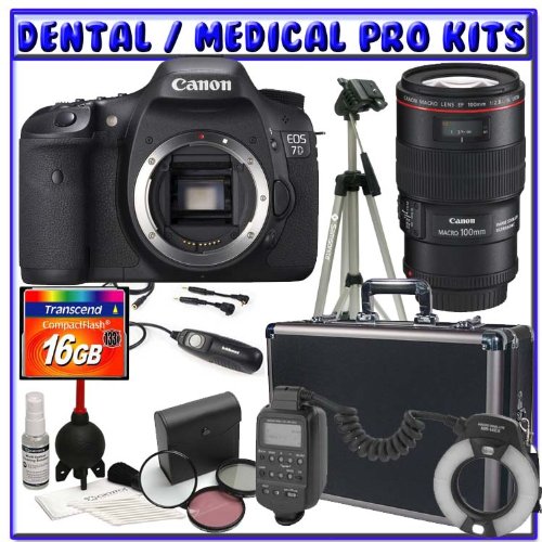 Canon EOS 7D 18MP SLR Digital Camera + Canon EF 100mm f/2.8L IS USM 1-to-1 Macro Lens + Canon MR-14EX Macro Ring Lite + 16GB CF + Tripod + Hard Case + Remote Shutter Release + Willoughby's Dental/Medical Accessory Package Canon EOS 7D 18MP SLR Digital Camera + Canon EF 100mm f/2.8L IS USM 1-to-1 Macro Lens + Canon MR-14EX Macro Ring Lite + 16GB CF + Tripod + Hard Case + Remote Shutter Release + Willoughby's Dental/Medical Accessory Package