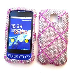 LG Optimus S LS670 (Sprint) Snap-on Protector Hard Case Rhinestone Cover "Pink Lines Pattern" Design