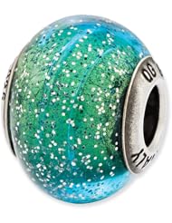 Sterling Silver Reflections Italian Blue & Teal with Silver Glitter Glass Bea