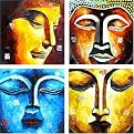 Watching Buddha Original Hand-Painted Oil on Canvas 4-pc. Set