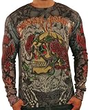 CHRISTIAN AUDIGIER Ed Hardy Skull Rose Mens Platinum Thermal Shirt