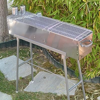 Party Griller 32" Stainless Steel Charcoal Barbecue Grill w/ 2x Stainless Steel Mesh Grate - Kebab Grill, Satay, Yakitori Grill, Portable BBQ Makes Juicy Shish Kebob, Shashlik, Spiedini on the Skewer