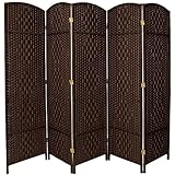 Oriental Furniture Good Cheap Affordable Extra WideRoom Divider, 6-Feet Tall Diamond Weave Natural Fiber Folding Screen, Mocha Brown, 5 Panel Size