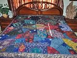 ZARDOZI EMBROIDERED BEADS SARI TAPESTRY BEDSPREAD COVERLET THROW WALL HANGING