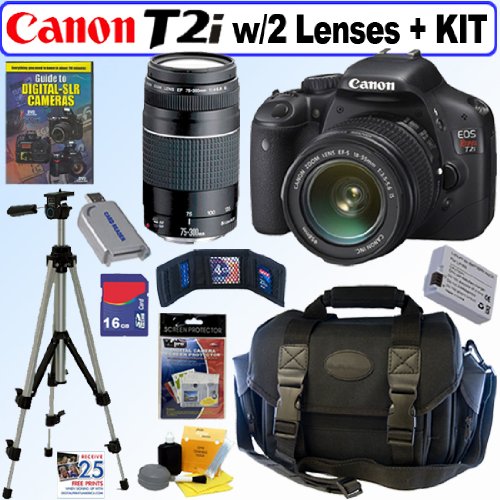 Canon EOS Rebel T2i 18 MP CMOS APS-C Digital SLR Camera with EF-S 18-55mm f/3.5-5.6 IS II Zoom Lens & EF 75-300mm f/4-5.6 III Telephoto Zoom Lens + 16GB Deluxe Accessory Kit! .