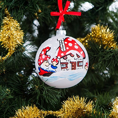 Handpainted Glass Christmas ornaments Tree balls 100mm handmade. New year round ball decoration Xmas 2016 decorations designer collection ornament (Gnome)