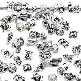 Nambeads � 10 x Mixed Tibetan Silver Charms to fit Pandora style charm bracelets. Check out our affordable bulk packs of glass beads,charms,clip stops,rhinestones,enamels etc.