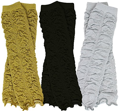 juDanzy 3 Pair Baby Girl Leg Warmers black, gold, silver rouched ruffle