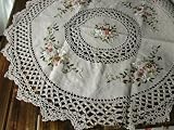Hand Crochet Lace Silk Ribbon Embroi round Table Cloth-orange floral