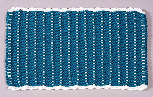 Teal w White Rectangular Handcrafted Doormat - Border (Deck: 22 in. W x 40 in. L)