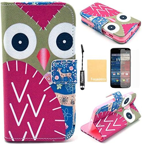 Moto X Case, Focusonbox(TM)PU Leather Protective Flip Folio Slim Fit Wallet Purse Stand Case Cover for Motorola Moto X (1st Generation), with Screen Protector, Stylus and Cleaning Cloth YB7