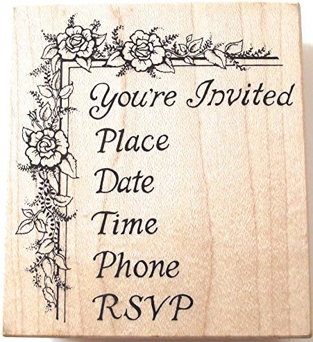 You're Invited Invitation Template Rubber Stamp with Floral Border