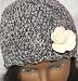 Hand Crocheted 100% Rayon Grey Color Chenille and Gimp Skull Cap for Women and Teens Trimmed with One Ivory Velvet Rose Image