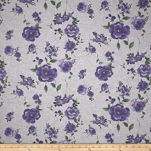 Floral Chambray Grey/Purple/Green Fabric