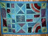50% OFF Indian Tapestries-Cyan Vintage Beaded Ethnic India Sari Tapestry Wall Hanging 60