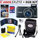 Canon PowerShot SX210IS 14.1 MP Digital Camera (Black) + 8GB Accessory Kit