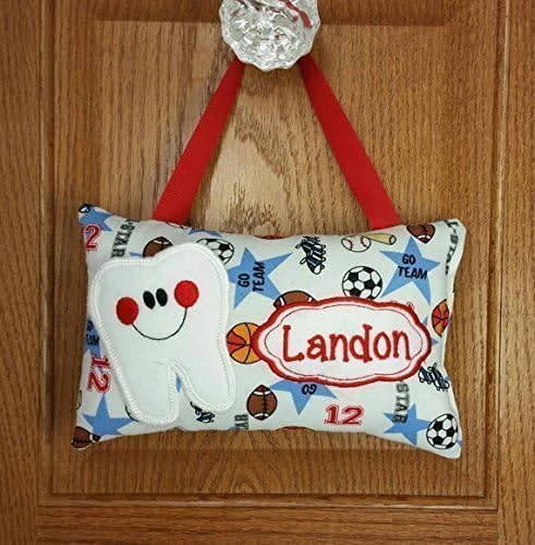 Boys personalized tooth fairy pillow sports pattern, choose your version