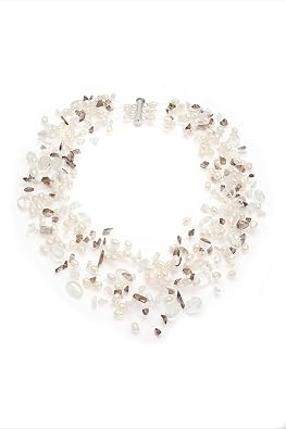 Fourteen-strand Freshwater Pearl Choker Style Necklace with Quartz Chips and a Sterling Silver Barrel Clasp