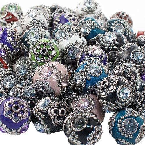 DIY Jewelry Making: 5 Multicolored Pieces Handmade Indonesia Beads, with Brass Core, Round, Size: About 20mm in Diameter, Hole: 2mm Picture