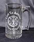 24 oz. Etched Glass Beer Stein Fireman Firefighter Maltese Cross