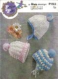 Wendy Baby`s 3 Cap and Helmets Crochet Knitting Pattern: Meaurements: Helmet with Strap to fit 6 to 12 Months - Helmet with Tie To fit Birth to 6 Months - Cap to fit 6 to 12 Months