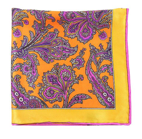 100% Printed Silk Tangerine and Gold Gentlemen's Paisley Pocket Square