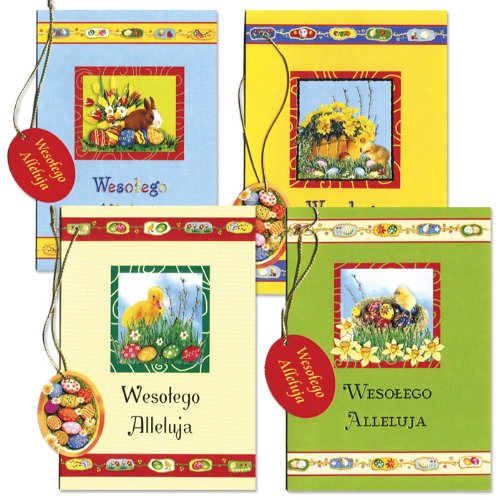 Polish Easter Greeting Cards with Eggs & Ornamental Tag, Set of 4