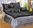 Faux Silk Flocking Grey / Black Zebra Printing Comforter Set, Queen