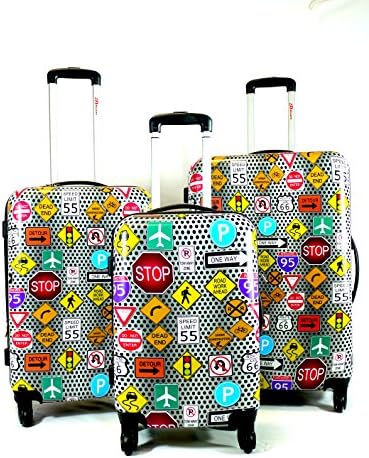 3 Pieces Unique Colorful Printed Street Signs PC Hardside / Hard Case Luggage Set