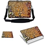 Meffort Inc 17 17.3 inch Laptop Carrying Sleeve Bag Case with Hidden Handle & Adjustable Shoulder Strap with Matching Skin Sticker and Mouse Pad Combo - Klimt Tree of Life