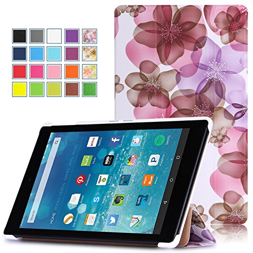 Fire HD 8 2015 Case - MoKo Ultra Slim Lightweight Smart-shell Stand Cover with Auto Wake / Sleep for Amazon Kindle Fire HD 8 Inch Display Tablet (2015 Release Only), Floral PURPLE